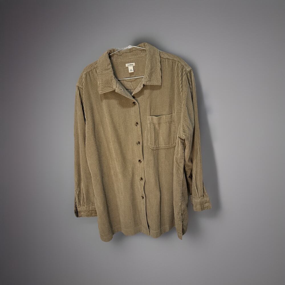LL Bean Shirt Women's Size 1X Tan Wide Wale Corduroy Shacket Button Up Gorpcore